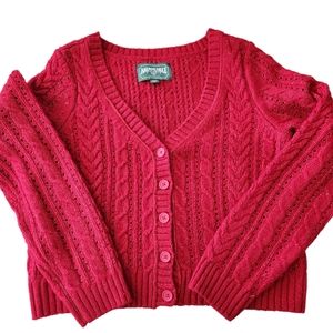 American Eagle Red Cropped Cable Knit Sweater